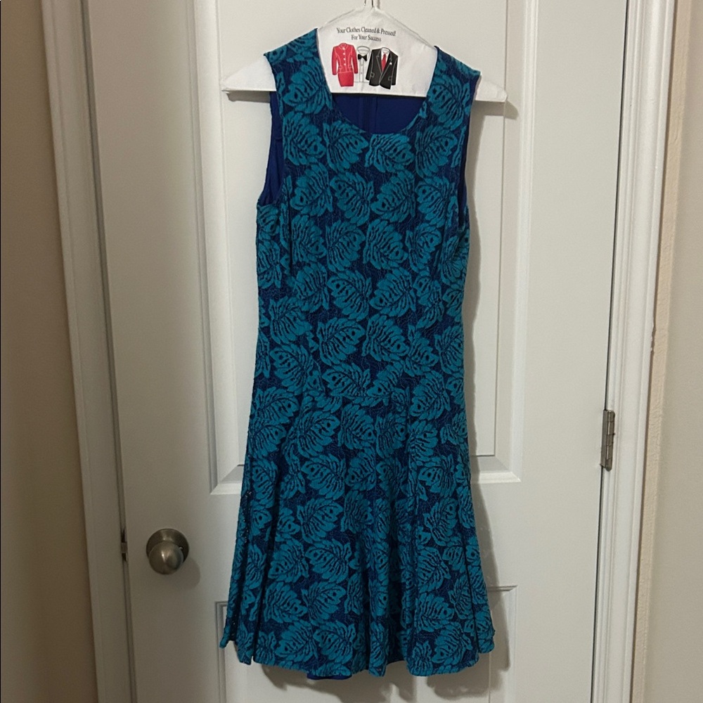 Tommy Hilfiger Blue Dress with Teal Floral Jacquard